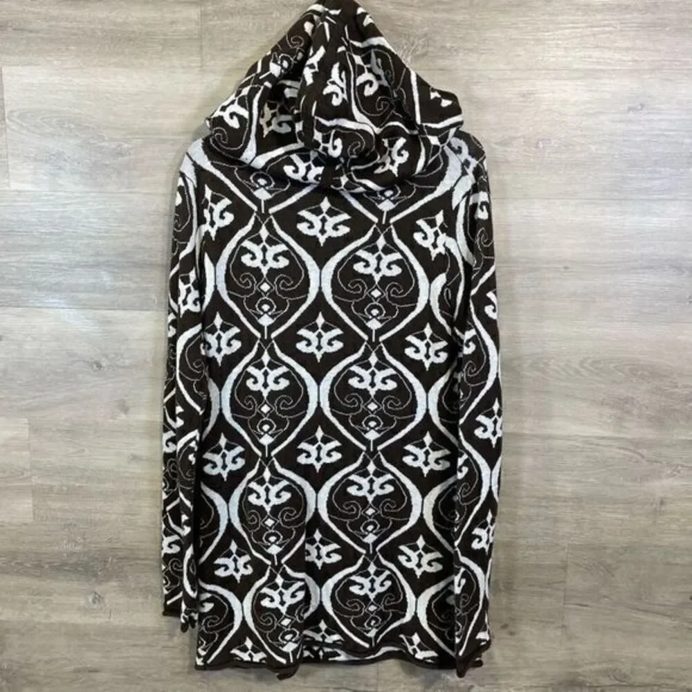 Avalanche Womens Full Zip Cardigan Brown Sz Medium Damask Knit Hoodie Tunic Cozy - Picture 10 of 12